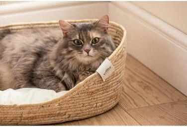 Dehner Преміум М'яке ліжко для домашніх тварин, 58 x 48 x 18 см, натур. матеріали/плюш, білий/бежевий колір