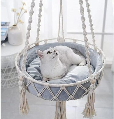 Гамак для кота Nicoone Katze, бавовна, підвісне ліжко для кота, гамак для вікна, гніздо для кота, підвісна котяча ліжечко, білий, 45 см