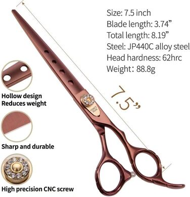 Ножиці для грумінгу собак та котів Fenice Peak, 440C, японська сталь, 17.8 см