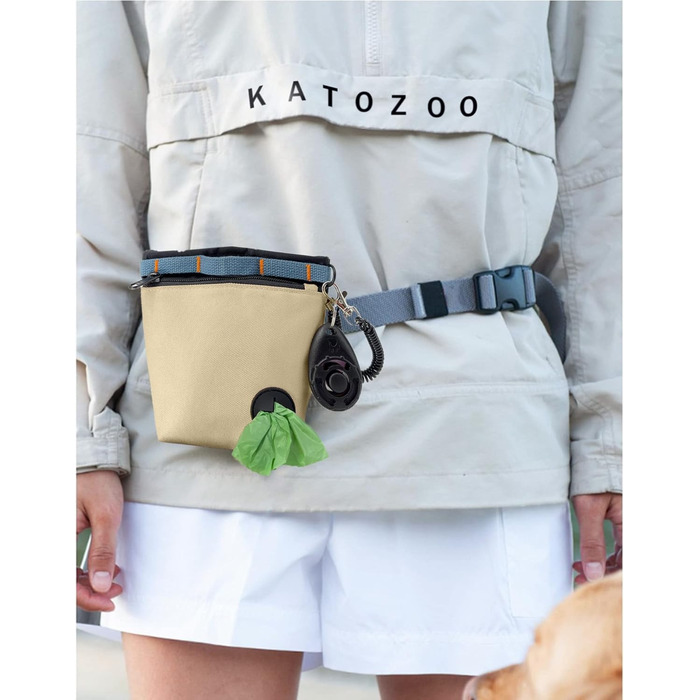 Сумка для ласощів для собак з клікером для дресирування, набір для дресирування собак, магнітна застібка, навчання без рук (Хакі)