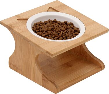 Ергономічна годівниця для котів Limmby з кераміки та бамбукового каркасу | Підвищена годівниця з об'ємом 250 мл