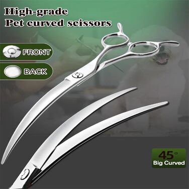 Професійна вигнута ножиця для собак 7.5 дюймів, з ергономічною ручкою, з нержавіючої сталі 440C, для грумінгу собак та котів