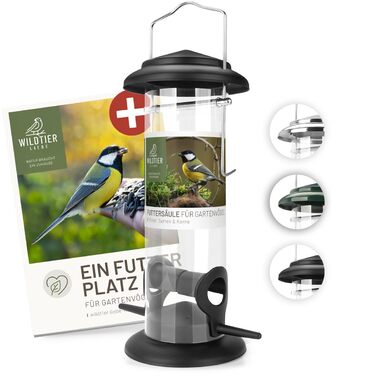 Годівниця для птахів Wildtier Liebe, зелена - з нержавіючої сталі, 23,5 см | Годівниця для диких птахів, годівничний стовпчик, силос для птахів