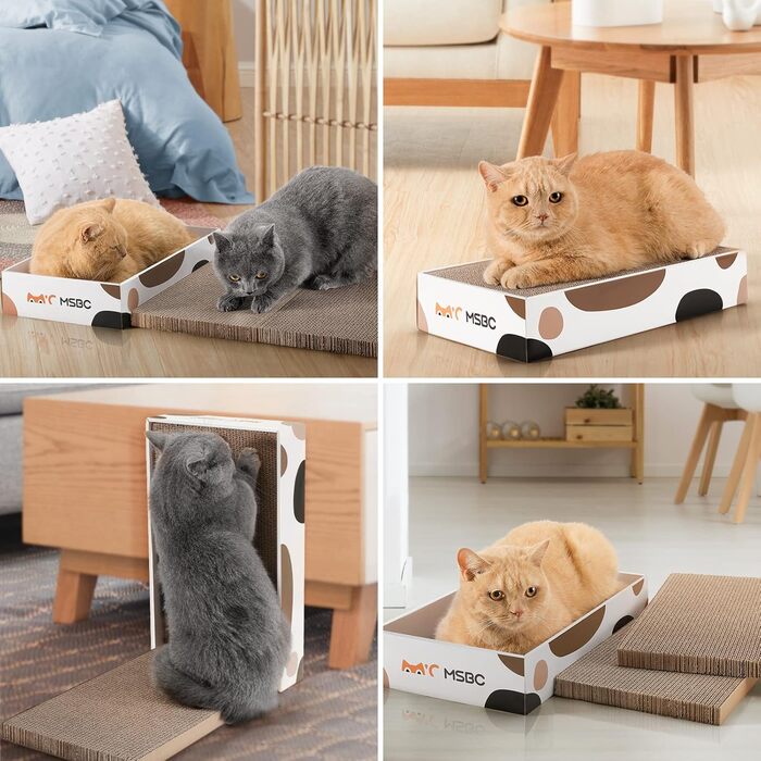 Набір з 3 кігтеточок для котів Happy Hachi з котячою м'ятою, міцний двосторонній когтеточний борд, ліжко, меблі для захисту