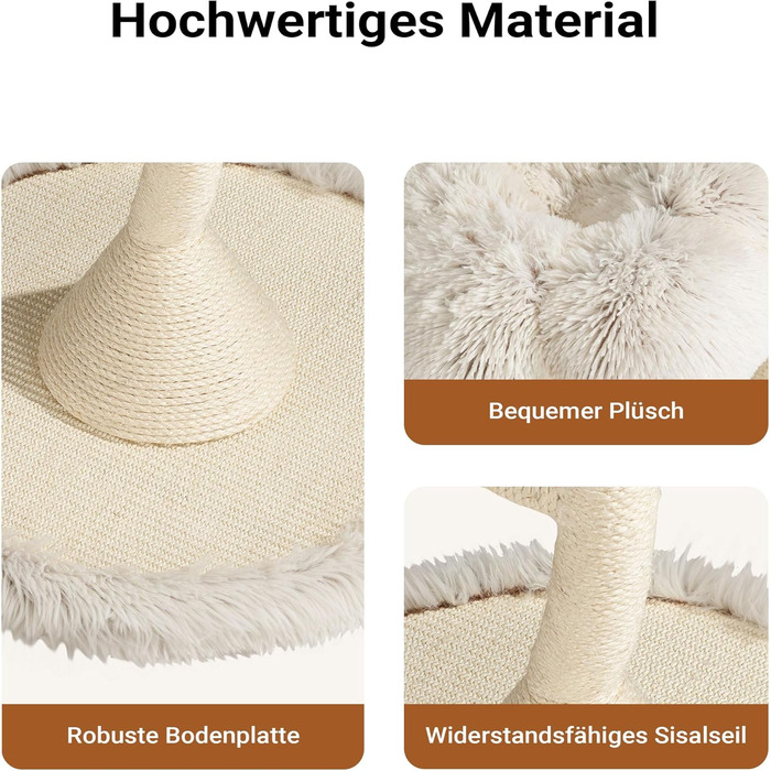 Котячий будиночок-крісло Fudajo з 3 лежаками, котячий комплекс з сизалю та плюшу, висота 125 см, діаметр 59 см, до 15 кг