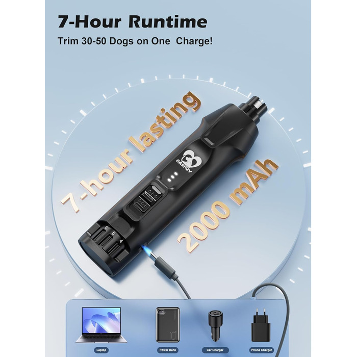 Електричний точилка для собачих кігтів Casfuy - тиха, з LED-підсвіткою та збирачем пилу, 4.8V, для великих собак (чорний)