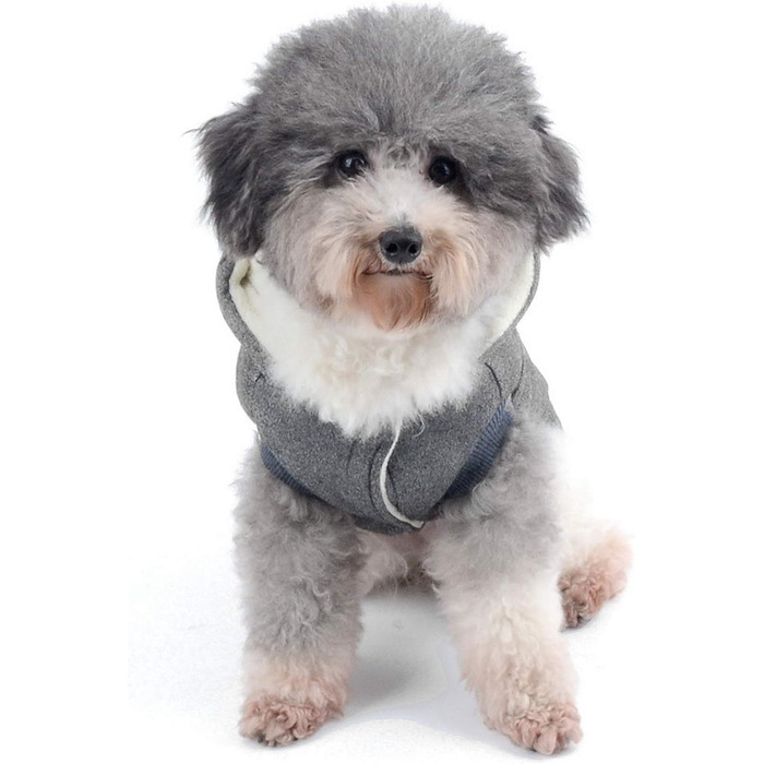 Зимова куртка для собак маленьких порід Ranphy з капюшоном, тепла флісова підкладка, бавовняний халат для домашніх тварин, вітронепроникна куртка, капюшонна куртка для котів, сірий L (Обхват грудей: 42 см), сірий
