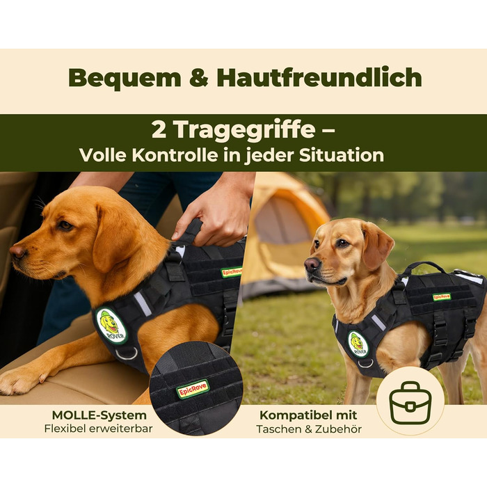 Шлейка для собак EpicRove RoveVest Air, чорна, L – легка, дихаюча, регульована, для прогулянок та активного відпочинку