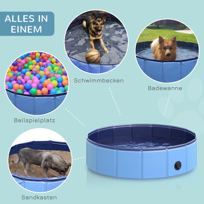 PawHut Dog Pool Надійний дитячий басейн для собак, басейн з ПВХ+дерева, блакитний, Ø80xH20 см, літні розваги| Аосом