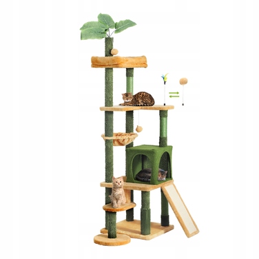 Висока когтеточка для великих кішок із зеленого сизалю