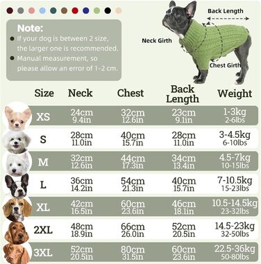 Пуловер для собак на Різдво - теплий собачий светр, маленькі породи, водолазка з отвором для повідка, різдвяний пуловер для чихуахуа, рейнхаунд, котів (S) S(Обхват грудей 40см, довжина спини 28см) (3XL(Обхват грудей 80см, довжина спини 60см), Трава, Зелен