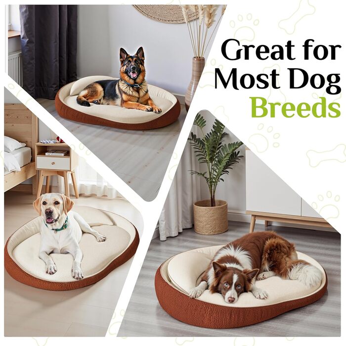 Ортопедичне собаче ліжко XXL з подушкою – комфортне собаче ліжко-софа з піною з пам'яті, знімний та пральний чохол – для великих собак, міцне та затишне, помаранчеве