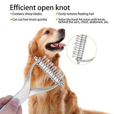 Гребінець для собак з довгою шерстю та котів, 2-сторонній гребінець для підшерстка зі сталевими лезами, зрізач ковтунів, догляд за шерстю. Ефективне видалення ковтунів, щадний до шкіри, для собак з довгою шерстю (S), сріблястий