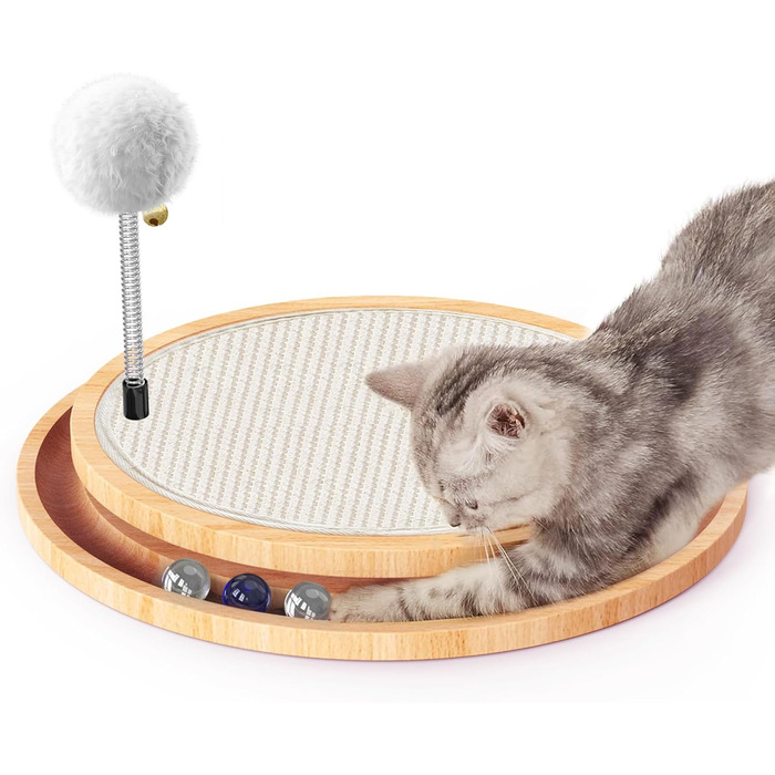 Кігтеточка з сизалю для котів з дзвіночком та м'ячиком, інтерактивна іграшка-кульова дорога для фізичних та ментальних вправ