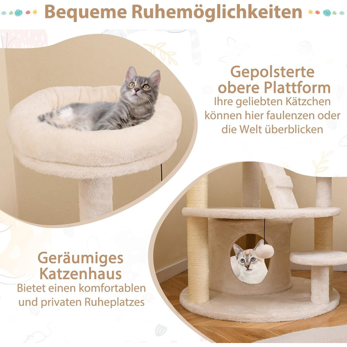 Дерев'яний кігтеточки для котів Costway з будиночком, сходами та платформами