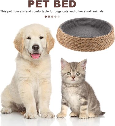 Кругле ліжко для собак та котів POPETPOP з ротангу, 35x35x8 см - миється та дихає, ідеально для вітальні та спальні