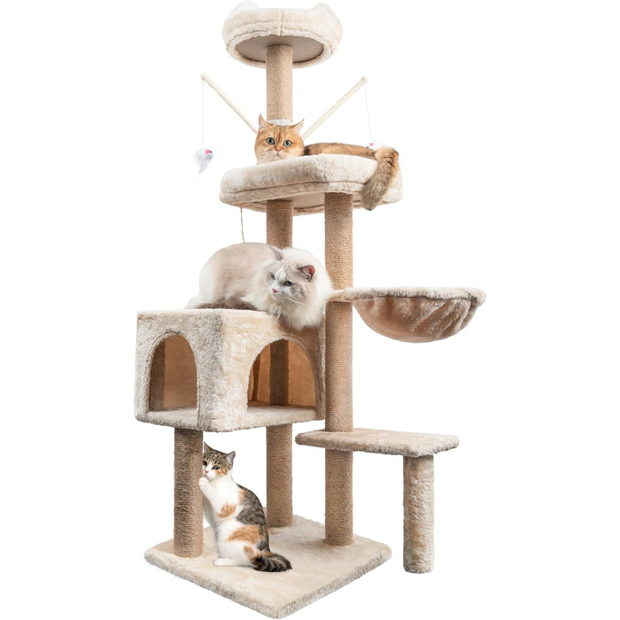 Кліматичний комплекс для котів Kratzbaum 145 см: кігтеточка, ігровий центр, платформа, лежанка, печера, сизаль, бежевий