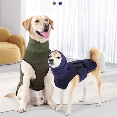 Заспокійлива куртка для собак Yanucy 2-в-1 з капюшоном для зменшення тривоги та захисту від шуму (зелений, синій)