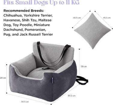 Автокрісло для собак Lesure - сіре, водонепроникне, з поворотком для повіска, для маленьких собак