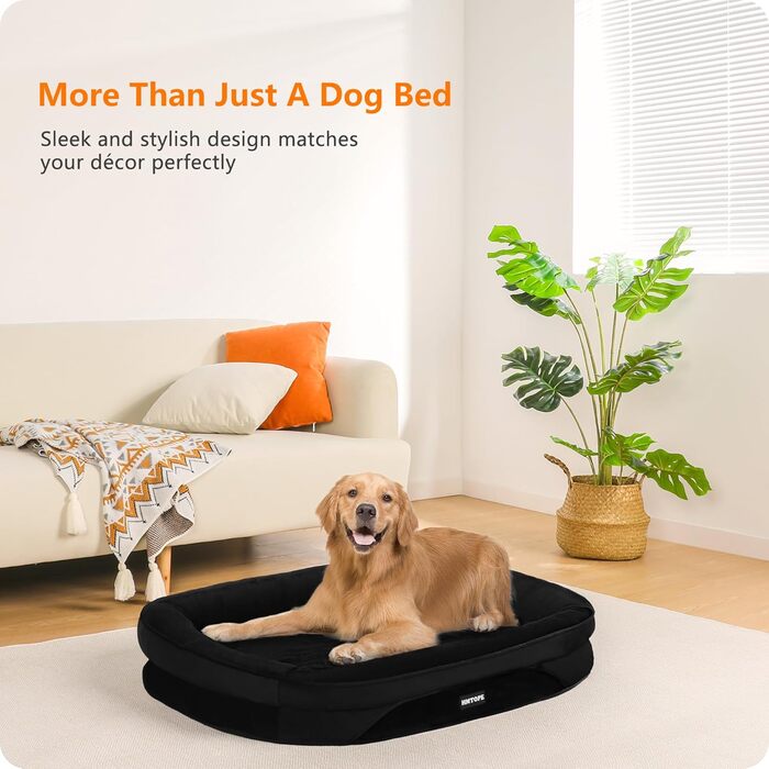 Ортопедичне ліжко для собак, диван-лежанка з валиком для шиї, кошик для собак з неслизьким дном, знімний та пральний, середні та великі породи, 106 x 79 x 17 см, оливковий колір