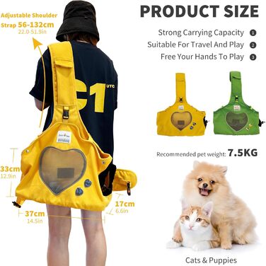 PETCUTE Сумка-переноска для собак і цуценят, жовта, регульована, дихаюча, для прогулянок та активностей на відкритому повітрі