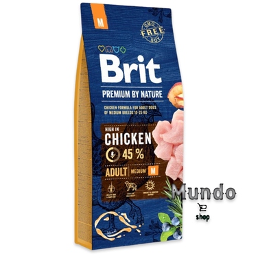 Сухий корм для дорослих собак середніх порід Brit Premium by Nature з куркою, 15 кг