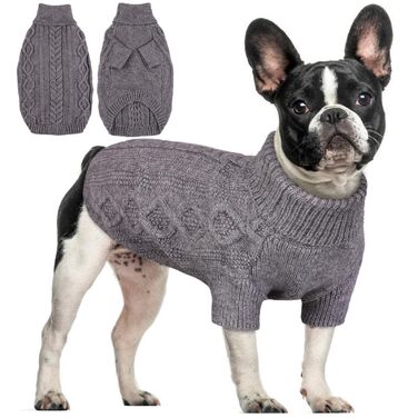 Пуловер для собак - простий та елегантний, теплий, з отвором для повідка, для середніх собак, Французький бульдог (Сірий M) M(Обхват грудей 44см, довжина спини 34см), Сірий