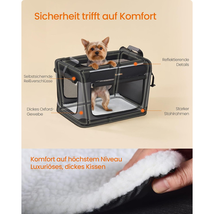 Клітка для собак Feandrea, 50x35x35 см, складана переноска для маленьких собак, чорна, з місткістю для води та корму