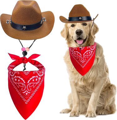 Ковбойський костюм для домашніх тварин: капелюх та бандана, комплект аксесуарів для собак та котів, коричневий