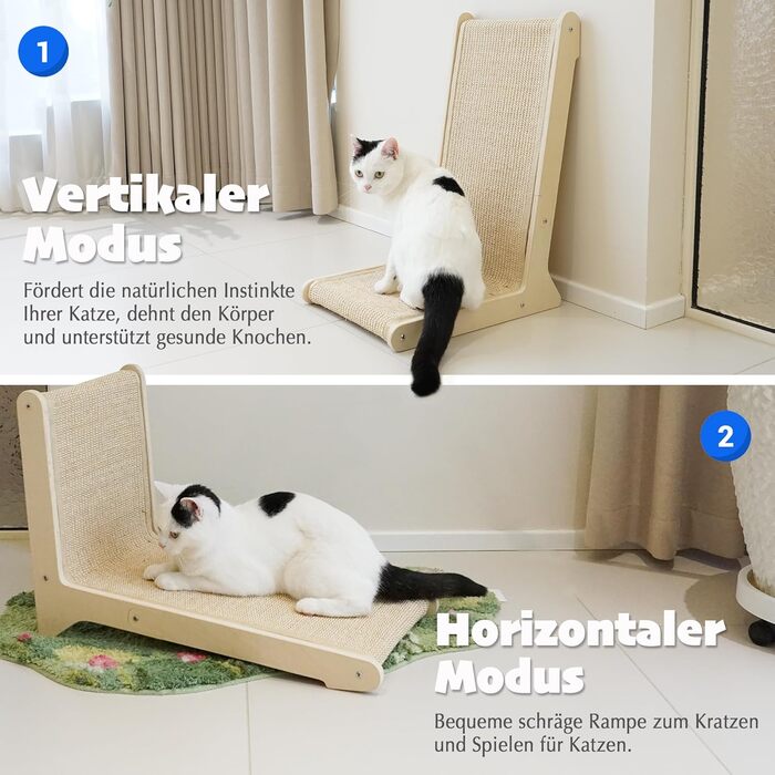 Кігтеточка Petkaray 105° з сизалю для котів, L-подібна, стабільна з котом'ятою