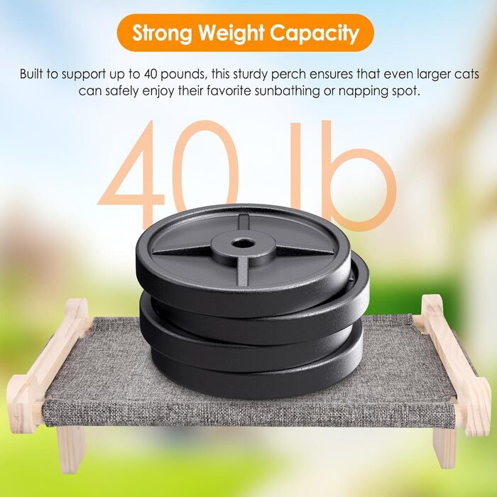 Кігтечка-ліжко для котів на підвіконня, 45x36 см, міцна дерев'яна платформа, з тканиною, для сну та сонячних ванн