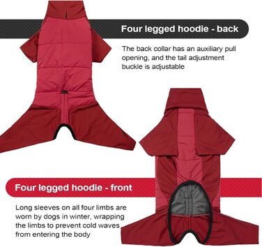 Водонепроникний зимовий одяг для собак: теплий, вітронепроникний, з високим коміром. Розміри M та XL. Червоний колір. Підходить для прогулянок, походів та кемпінгу.
