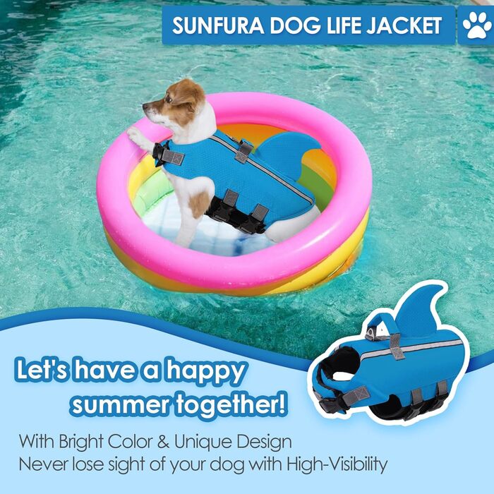 Спасальний жилет для собак Sunfura з ручкою, блакитний, для французького бульдога та інших порід середнього розміру