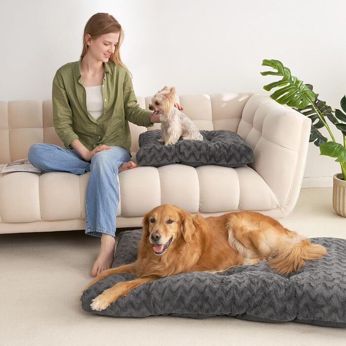 Килимок для собак великих порід EHEYCIGA, 104x68 см, XL, штучне хутро та льон, темно-сірий