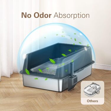 Zarler XXL туалет для котів із нержавіючої сталі з кришкою, велика котяча туалетна коробка 70,6×50,8×32,8 см, металева з високим бортом, для кількох котів, сіра