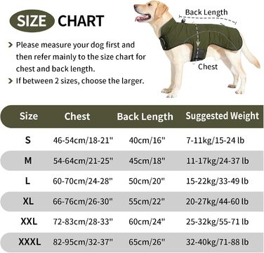 Водонепроникний теплий зимовий одяг для собак Heywean: куртка, жилетка, пуловер з флісу, з D-кільцем, світловідбиваючими елементами, з застібкою-липучкою, для малих, середніх та великих собак, зелений