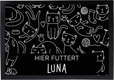 Підкладка для котячого годування з іменем, персоналізована, чорна, 40x60 см