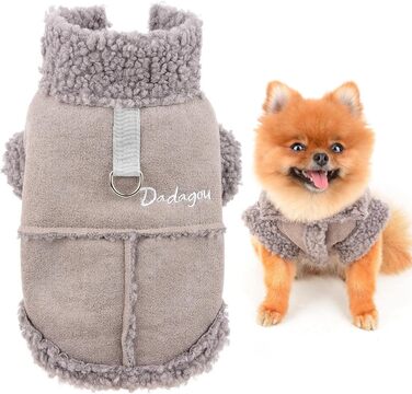 Тепла куртка для собак та котів SMALLLEE_LUCKY_STORE з флісовою підкладкою, зимовий одяг з кільцем D, для маленьких собак, чихуахуа, йоркширських терьєрів, тепла куртка сірого кольору, розмір L