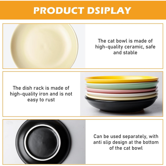 Набір мисок для котів Katzennapf, 6 шт., кераміка, кольорові, для кошенят та котів з короткими лапами, 15x15x3 см, 6 кольорів