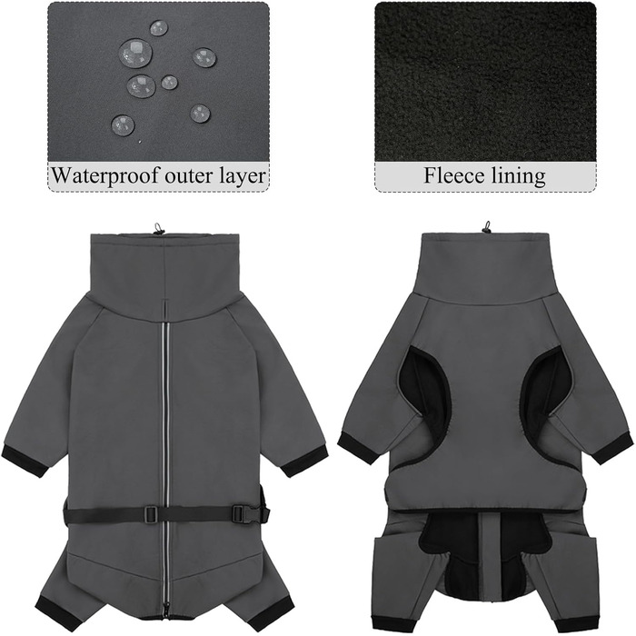 Водонепроникний теплий зимовий одяг для собак Cyponpy: куртка з блискавкою, флісова підкладка, для собак XL (довжина спини 43-47 см), сірого кольору