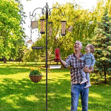 Делюкс набір годівниць для птахів з металу, підвісний комплект для годівлі та напування диких птахів, багатофункціональна годівниця з сіточкою та піддоном