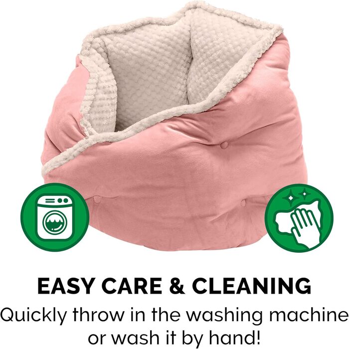 Ортопедичне ліжко для собак Furhaven, великих порід, кругле, знімний, пральний чохол, до 36,3 кг – Sherpa & Wildleder Snuggery – 111,8 см, ортопедична піна (Soft Pink, L 61 x B 61 x H 46 см, Calming Hug Nest)