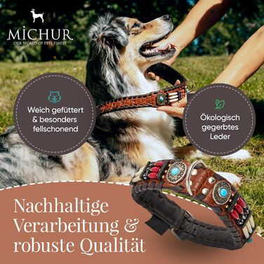 Ошийник для собак Carlota Halsband Indianer: шкіряний ошийник з бірюзовими каменями, різні розміри (41-49 см)