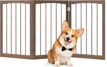 Захисний бар'єр для собак COSTWAY 3 секції, дерев'яний, 76 см, розкладний, для кухні, коридору, сходи, з сосни (коричневий)