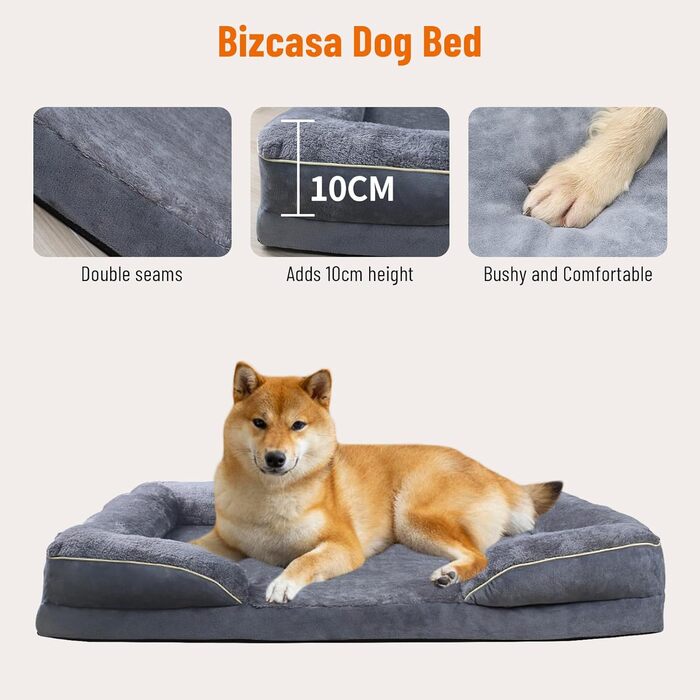 Ортопедичне ліжко для собак, корзина для собак, м'яка підстилка, диван для собак, подушка для собак, корзинка для собак з високим бортиком, знімний та пральний чохол, 91 x 69 x 18 см, неслизьке дно