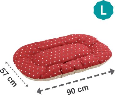 Подушка для собак та котів Baroni Home, 57x90x9 см, двостороння, червоні та білі сердечка, сірий та бордовий кольори