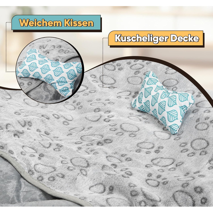 Ліжко для собак 90x70 см з подушкою у вигляді кістки та легкою ковдрою, м'яке диванчик для собак середніх порід з короткого хутра, миється, кошик для собак з неслизьким дном