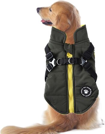 Водонепроникний теплий зимовий одяг для собак: куртка-жилет з шлейкою, утеплена, для цуценят та собак середніх та великих порід, зелений, розмір L