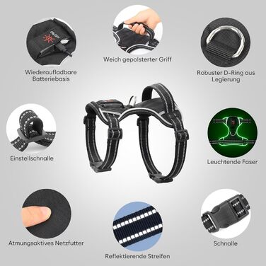 Світлодіодна шлейка для собак з RGB підсвічуванням, перезаряджувана, для малих, середніх та великих порід (Чорний, XS)