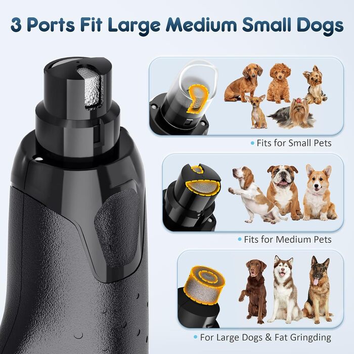 Електричний точило для собачих нігтів Gimars, 6 швидкостей, LED-підсвічування, USB-зарядка, чорний